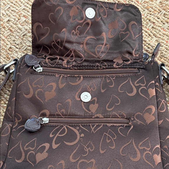 Brown Heart Pattern Cross Body Shoulder Bag - Picture 6 of 8